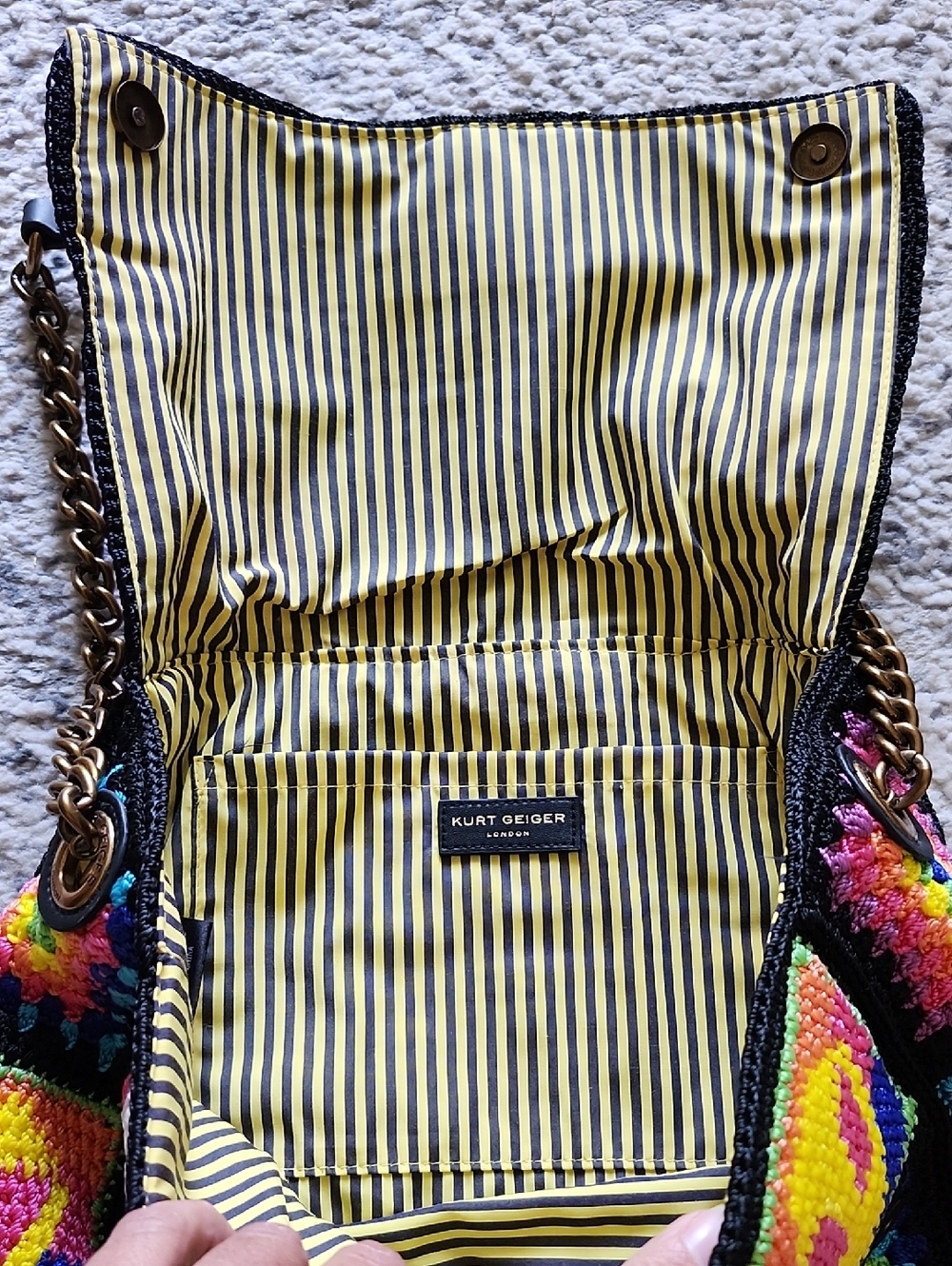RARE Kurt Geiger Kensington Large Retro Peace Love Crochet Shoulder Bag - Picture 6 of 15